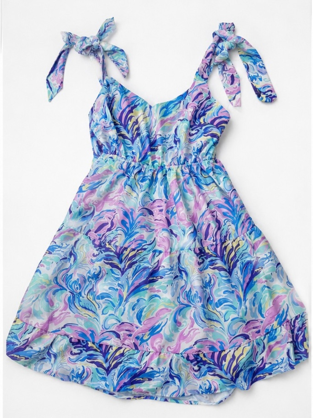 Simply Southern XL Pastel Tie Strap Tiered Dress NWT Watercolor Print Sundress - Picture 2 of 7